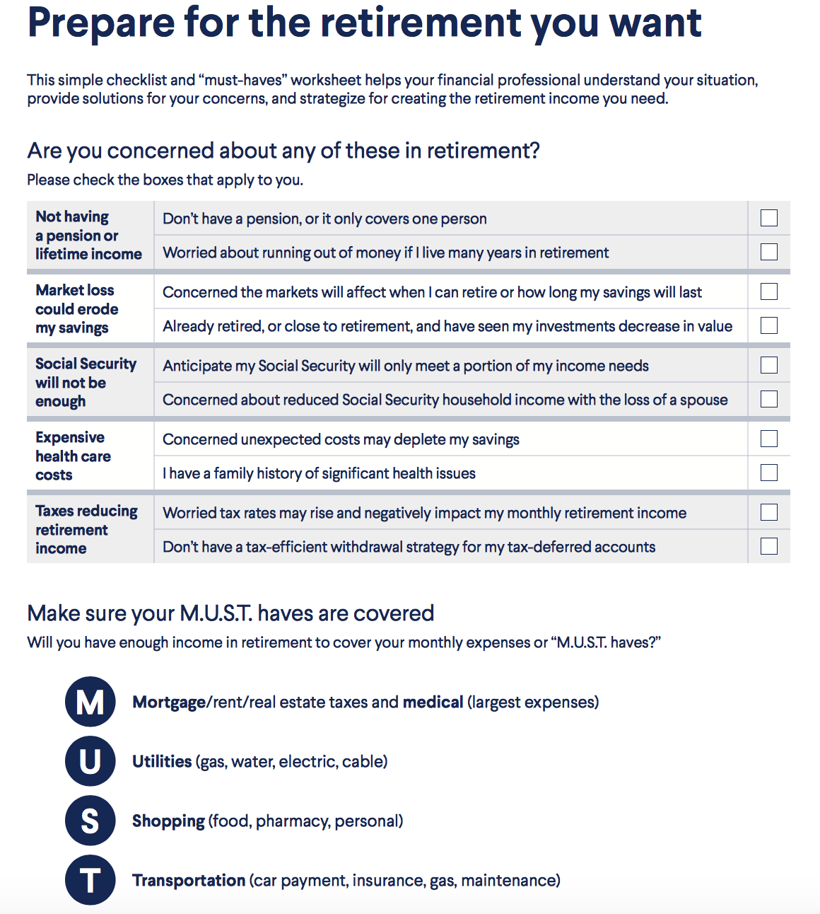 Retirement checklist