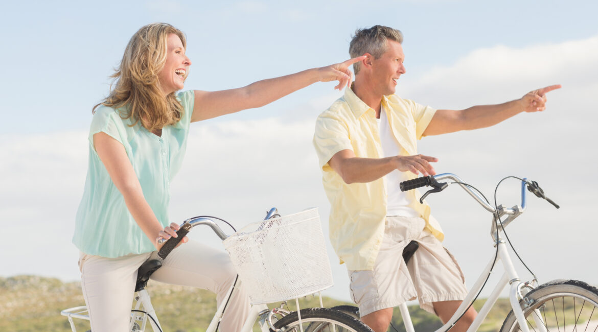 happy couple on a bike ride