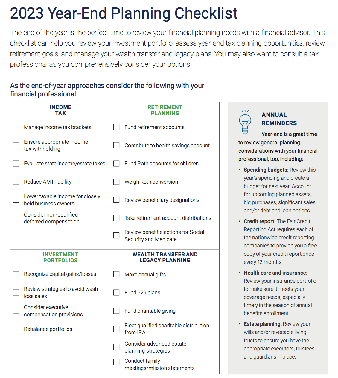 2023 Year-End Checklist